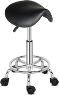 Round Rolling Bar Stool PU Leather with Wheels and Foot Rest, Height Adjustable Task Work Chair for Salon Spa Office Chairs