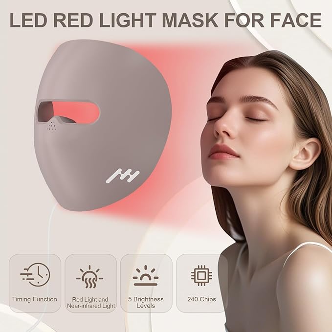 Red Light Therapy for Face, 660nm Red Light & 850nm Near-Infrared LED Face Mask Light Therapy with 240 Chips for Travelling and Home Use (Purple)