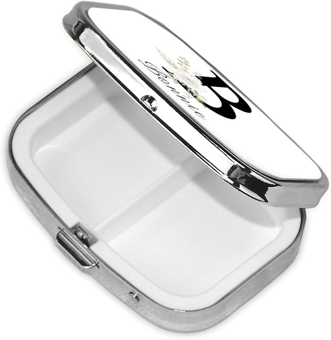 Custom Pill Box Personalized Square Small Pill Case with Mirror Add Your Photo Text Logo Name Decorative 2 Compartment Portable Metal Medicine Container Vitamin Organizer for Pocket Purse Travel (B)