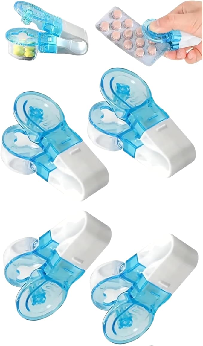 4Pcs Blue Portable Pill Taker Remover, Pill Remover, Blister Pack Opener Popper Assistance No Contact Easy to Take Out Travel Tablet Dispenser Pills Extractor Tool, Medication Aids Pill Organizers