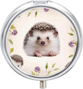 Cute Baby Hedgehog Pill Box Travel Pill Case for Purse Pocket Weekly Medicine Organizer with Mirror 3 Compartment Round Medicine Case Portable PillcaseHolder for Daily