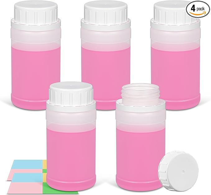 5 Pack Small Empty Plastic Bottles for Pills - Travel Medicine Containers with Lids & Labels, Portable Daily Organizer Storage for Vitamins, Medication Essentials