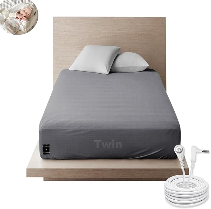 Grounding Sheets Twin Grounding Fitted Sheet Deep Pocket 90% Cotton 10% Silver Fiber Grounded Sheets Earth Connected Bed Sheet (39"*75"*14",Grey) (Twin)