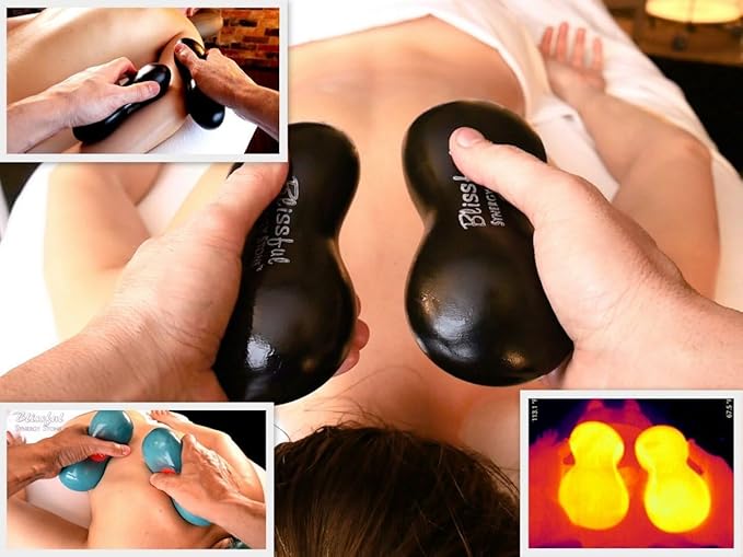 Blissful (Lapis Blue)(Single) Synergy Stone - Contoured Hot Stone Massage Tool with Radiant Heat - Relaxing and Therapeutic for Neck, Back, Legs, Feet - Matte Surface for on Skin with Oil only