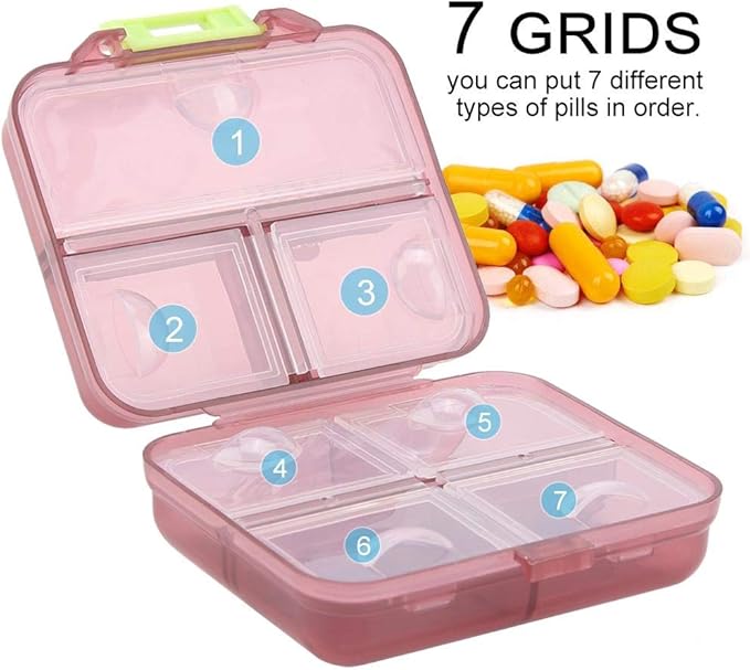 7 Grids Weekly Pill Box Portable Medicine Storage Box Foldable Drug Case Tablet Organizer for Travel (Claret-red)