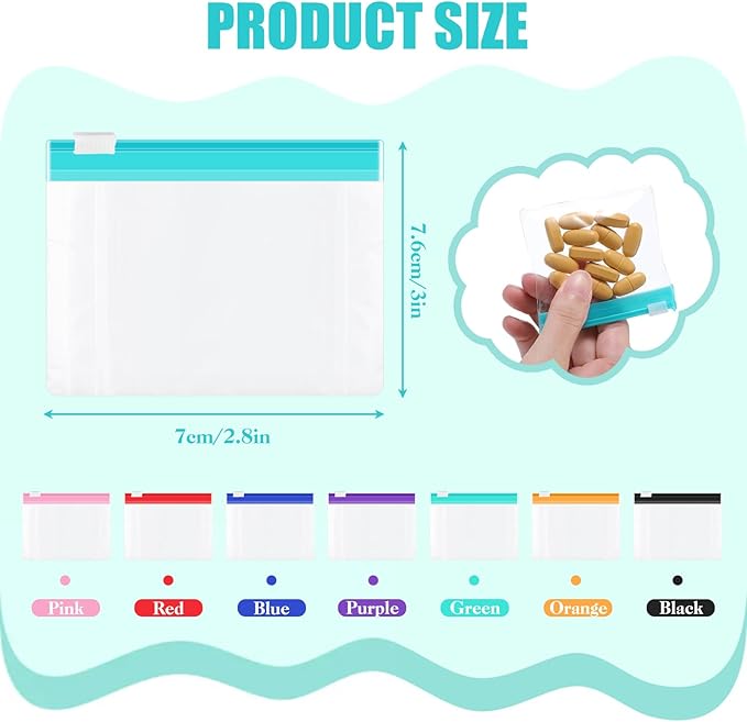 24 PCS Pill Pouches Bags, Zippered Travel Pill Organizer, Self Sealing Travel Bags for Travel Reusable Bag with Slide Lock for Small Items