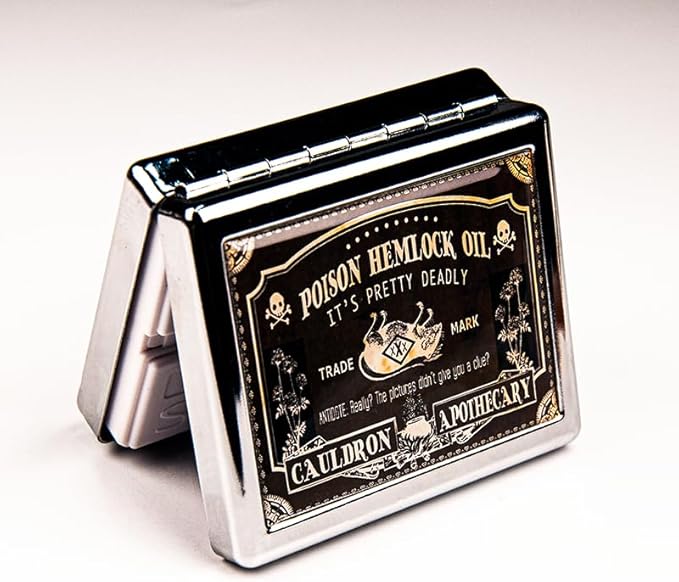 Poison Hemlock Oil 7 Days Chromed Shiny Silver Pill Organizer with Mirror Inside Has 8 Separate Compartments Rectangle 7 Days Pill Box Pill Case