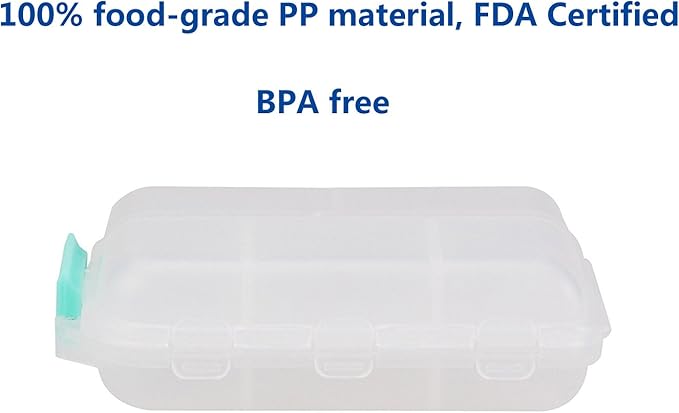 Pill Case - Portable Supplements Tablet Container Box with 10 Compartments - Medicine Capsule Vitamin Foldable Organizer Dispenser Holder Storage for Travel Trip Pocket Purse - Clear White