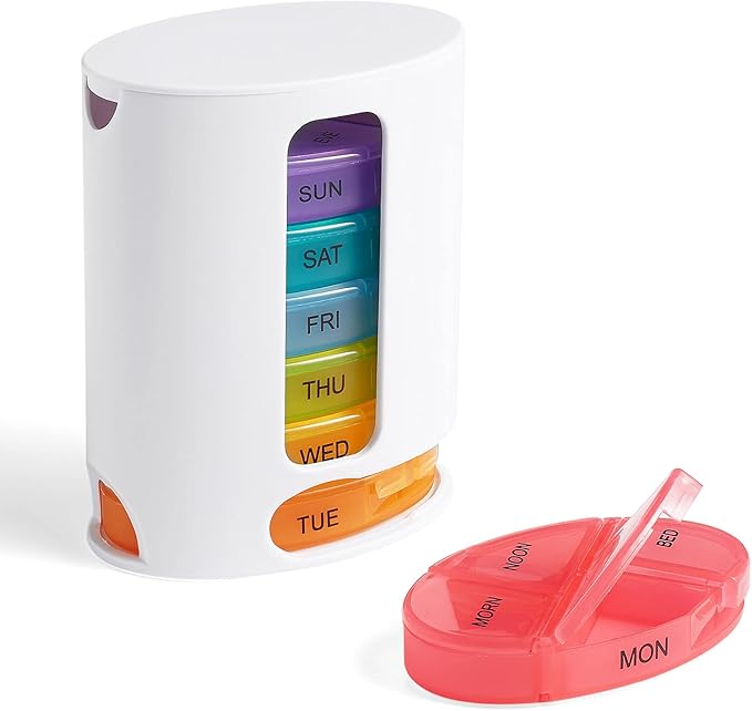 Weekly Pill Organizer 4 Times-A-Day, Portable 7 Day Pill Box Case with Large Separate Compartments to Hold Medication, Vitamins, Fish Oil and Supplements - Great for Travel