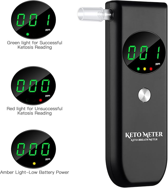 Professional Breath Ketosis Meter - Portable Home Ketone Breath Tester with 10 Mouthpieces | Advanced Ketosis Breath Analyzer for Ketosis Testing & Monitoring