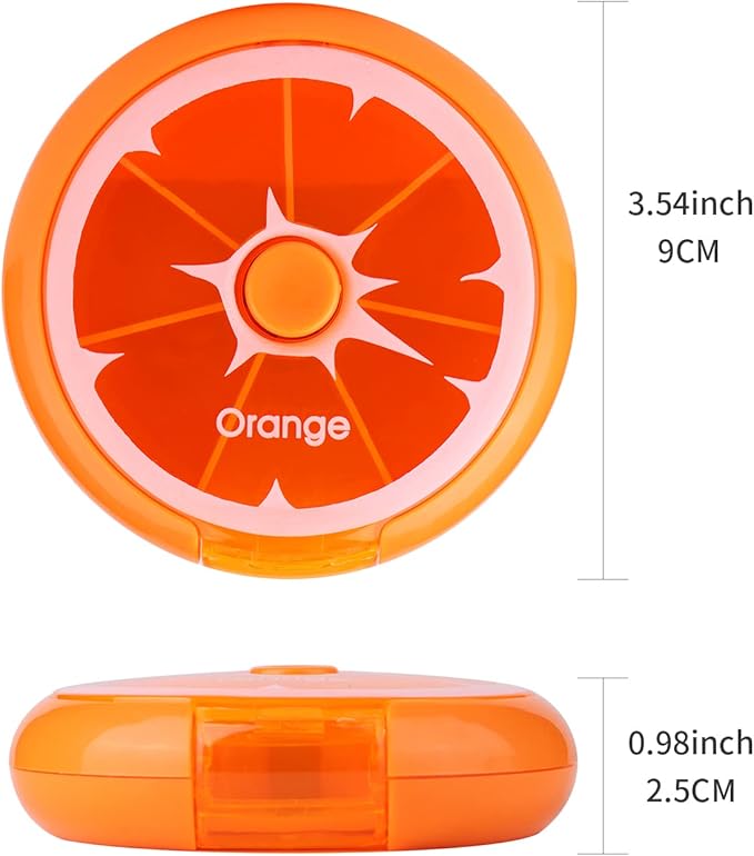 Creative Portable Mini 7 Day Weekly Circular Shape Rotary Cute Fruit Style Pill Storage Case Box (Orange)