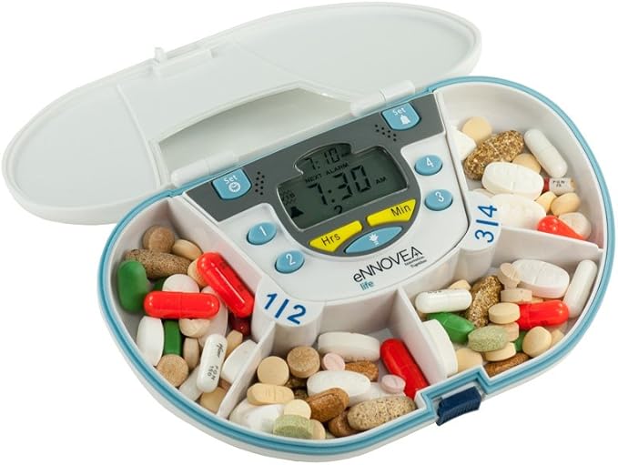 Gasketed 4 Compartment Pill Reminder (4 Compartment Gasketed Pill Box with 4 Alarm Timer)