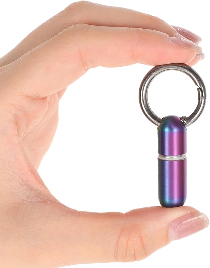 Small Pill Case Keychain Tiny Portable Carabiner Clip Pill Holder Bottle Micro Waterproof Metal Pill Container Mini Emergency Medicine Organizer for Outdoor Camping Travel Purse (Colorful)