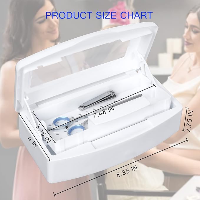 Plastic Sterilizing Tray-Sterilization Tray,Clean Sterilizer Box Storage Organizer for Nail,Tweezers,Hair Salon,Spa & Cutter Manicure Equipment-Clear Lid (Thickened - white)