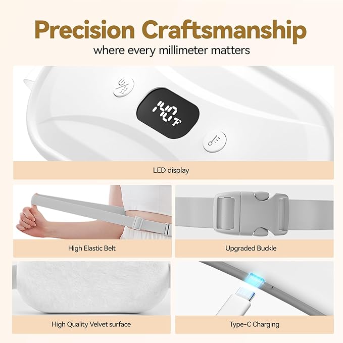 Portable Electric Heating Pad for Period Cramps, Menstrual Heating Pads with 7 Heat Levels and 7 Vibrating Modes for Women Stomach Pain Relief - White