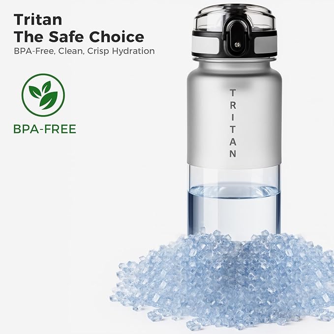 32oz Water Bottle with Chug Lid, Frosted & Clear Tritan BPA-Free, Leakproof, Wide Mouth, Portable Sports Water Bottle for Gym, Office, Travel, Outdoor (Transparent)