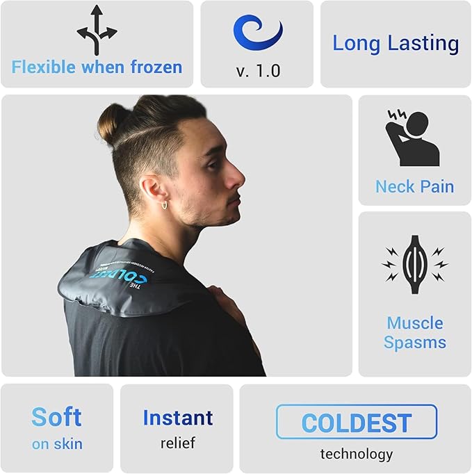 Coldest Neck Shoulder Ice Pack for Injuries Reusable Gel Cold Pack Wrap for Upper Back Pain Relief Cold Compress Therapy for Swelling, Bruises, Surgery