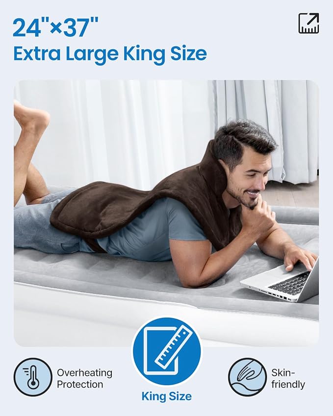 RENPHO King Size Heating Pad for Back, Birthday Gifts for Mom Wife Men, FSA Eligible, 24"x37" XL Large Weighted Electric Heat Pad for Neck and Shoulders, ETL Certified, Dark Brown