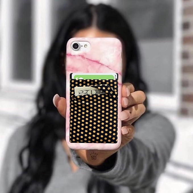 RFID Blocking Phone Card Wallet Stretchy Lycra Wallet Pocket Credit Card ID Case Pouch Sleeve Adhesive Sticker Compatible with iPhone Android Smartphones (Polka Dot Yellow)-2PC