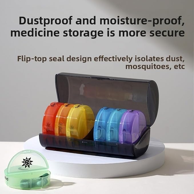 7 Day Pill Organizer 14 Compartments - Morning & Night Pill Box for Vitamins, Supplements, Medication & Fish Oil | BPA-Free PP Plastic, Portable, Easy to Open & Close Daily Pill Case Black