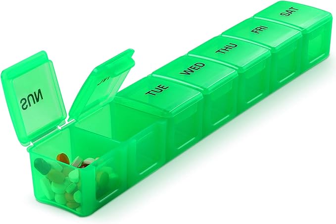 Pill Organizer XL Extra Large Weekly and Daily Pill Cases for Pills/Vitamin/Fish Oil/Supplements (Green)