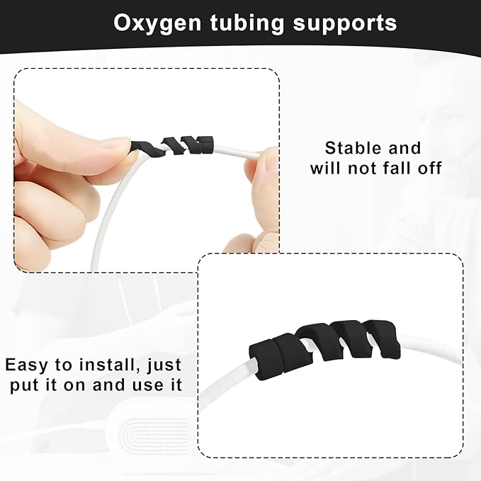 10 Pack Oxygen Tube Support Crimp Straightener for Portable Oxygen Concentrator, Oxygen Tubing Support for Oxygen Tank Oxygen Hose Nasal Cannula Oxygen Accessories (Black)
