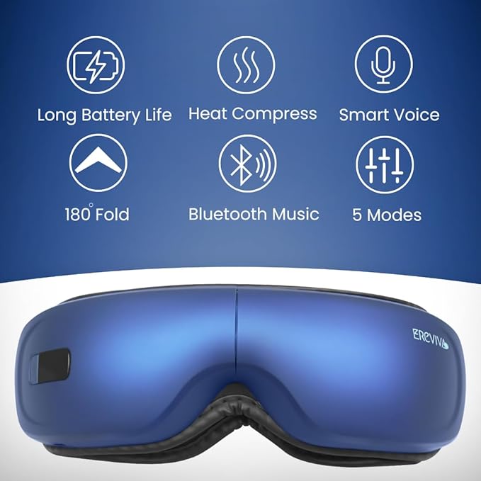 Eye Massager With Heat and Bluetooth Music - Heated Mask for Migraine Relief & Reduce Strain, Dry Eyes - Wireless Sleep Mask for Improving Sleeping - Gifts for Women Men