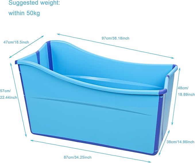 Portable Bathtub for Adults 39 Inch Large Folding Bathtub SPA Soaking Standing Collapsible Tub Soaking Hot SPA and Ice Bath Tub (Blue)
