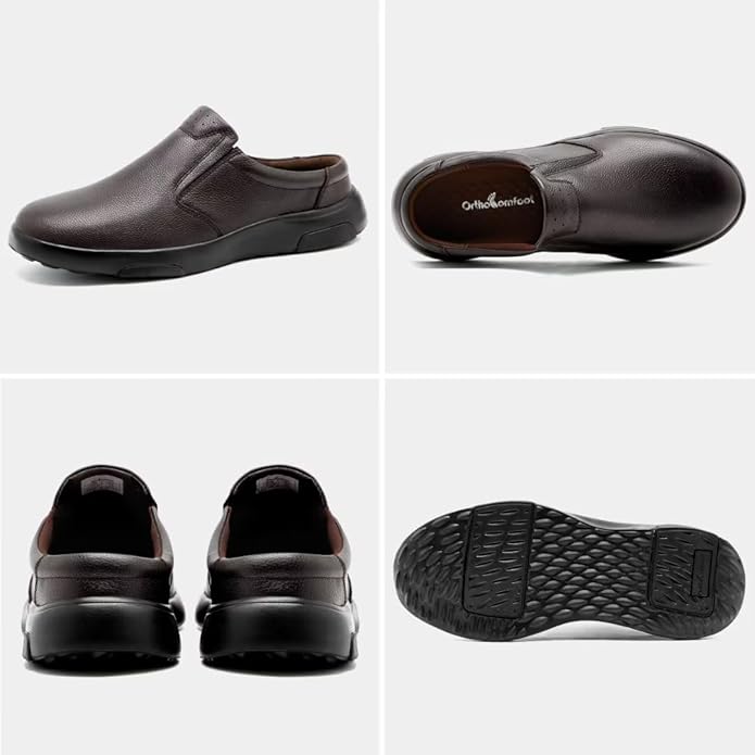 OrthoComfoot Men's Orthopedic Leather Dress Walking Shoes: Comfortable Plantar Fasciitis Loafers with Arch Support for Flat Feet, Casual Business Orthotic Slip-On for Foot and Heel Pain Relief