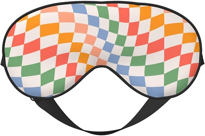 Retro Wavy Checkerboard Sleep Mask Eye Mask with Adjustable Strap Eye Sleep Shade Cover Blocks Light for Women Men Airplane Travel Nap
