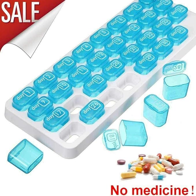 Magik 31 Day Monthly Pill Organizer Medication Pod Compartment Planner Box Plastic(Blue,1 Pack)