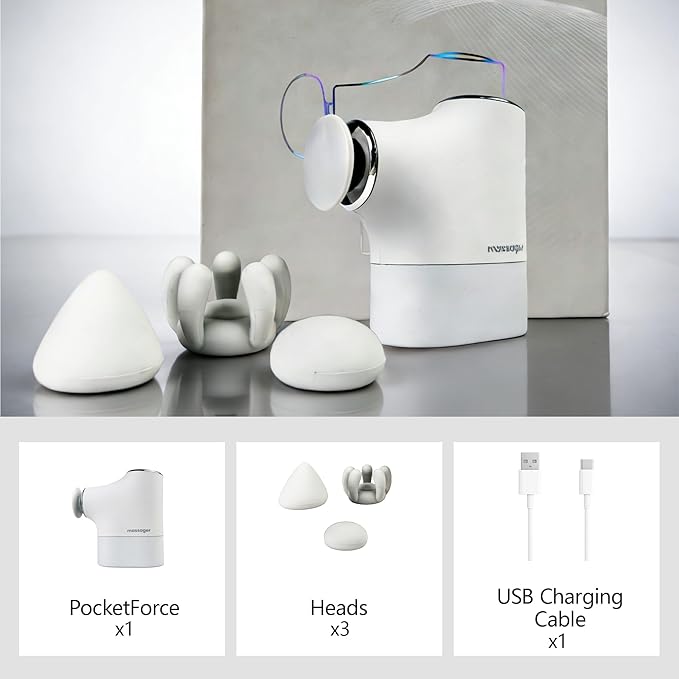 Mini Massage Gun Pro – Portable Deep Tissue Percussion Massager with Smart Pressure Sensor, Quiet Motor, Muscle Relaxation for Neck, Back & Legs, USB-C Rechargeable, White Color,with Lanyard