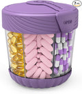 Cute Pill Dispenser with 7 Large Compartments, Portable Pill Bottle Organizer with Wide Opening for Travel, Anti-Mixing Pill Container, Shatterproof BPA-Free, Includes 20 Pcs Labels, Purple
