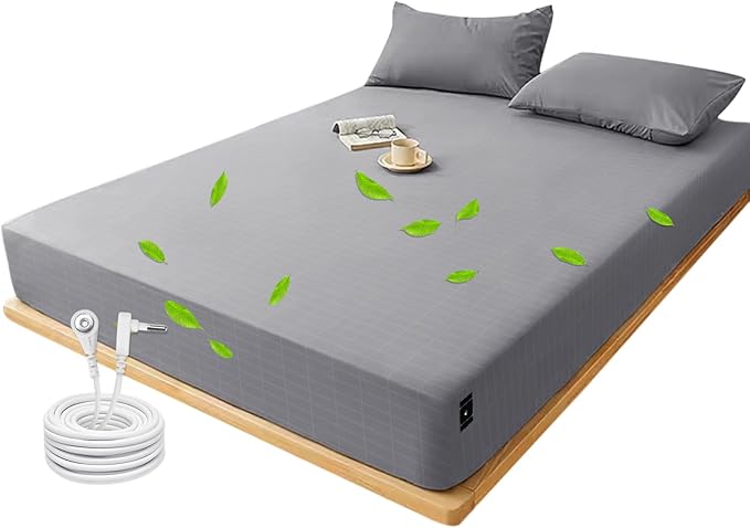 Grounding Sheets Queen Size, Grounding Fitted Sheet 60x80x15 in,10% Pure Silver Fiber, Grounded Bed Sheets for Improved Sleep & Wellness (Gray, Queen)