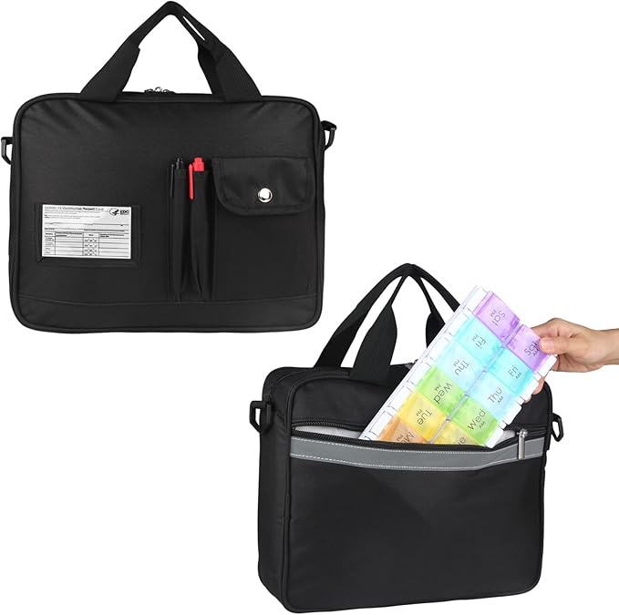 Medicine Pill Bottle Organizer Bag, Large Travel Pill Case Box and Storage, Lockable Vitamins Pill Carrier for Drug, Fish Oil, Medical Supplies (Black)