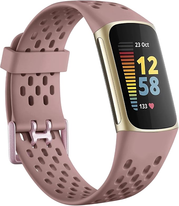 Getino Compatible with Fitbit Charge 5 Bands/Charge 6 Bands Women Men, Soft Breathable Replacement Sport Strap Adjustable Wristbands for Fitbit Charge 5/ Charge 6 Advanced Fitness Tracker, Dusty Pink
