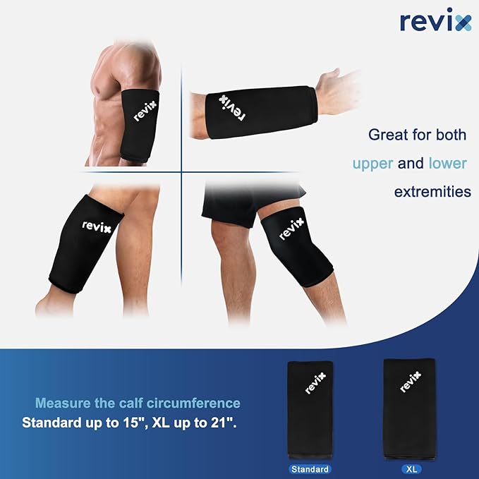 REVIX XL Shin Splints Ice Sleeve, Calf Ice Packs for Injuries Reusable, Knee, Arm & Elbow, Lower Leg Compression Sleeve Cold Pack Relieves Bone Damage and Running Recovery, 360° Coverage