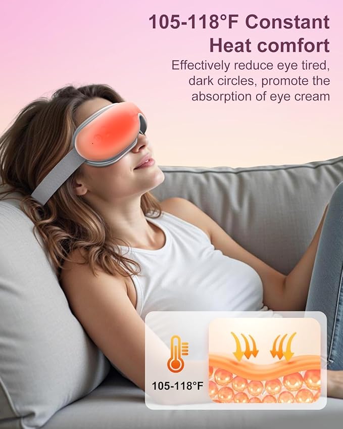 Morelax Eye Massager with Heat & Bluetooth Music, Relaxation Gift for Women, Help Alleviate Eye Strain, Promote Better Sleep, Comfortable and Soothing Eye Care Device (Pink)