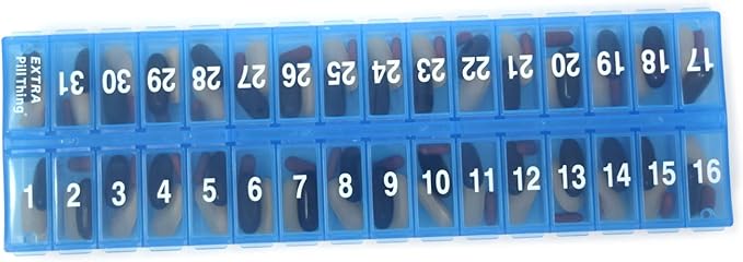 31 Day Monthly Pill Organizer, Once-A-Day Medication Planner with Removable Lid, Large Compartments, 3 Color Set for Multiple People Or 3 Times-Daily Use (3X a Day - Yellow, Clear & Blue)