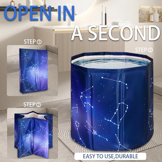 Sincat Portable Foldable Ice Bath Tub, Large Portable Bath Tub for Adults, Suitable for Outdoor Gym, Easy to Assemble Collapsible Bathtub, Ice Bath, Family Bathroom SPA Tub(31.5 in Gradient Blue)
