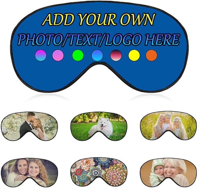 Personalized Eye Mask, Custom Eyeshade Blindfold Add Your Design Image Text Customized Eye Cover with Adjustable Strap for Sleeping Travel Work Naps Blocks Light, Cerulean