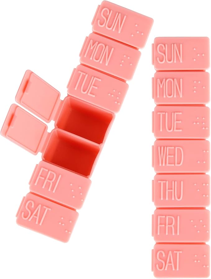 2Pack Pill Organizer,7 Day Pill Cases Travel Daily Box for Fish Oil, Calcium Tablets, Supplements and Other Vitamins (Pink+) Pink
