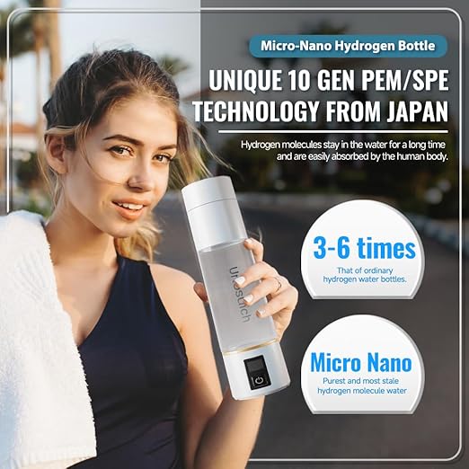 Hydrogen Water Bottle Generator - Up to 5000PPB High Concentration, SPE & PEM Tech for Pure Hydrogen, Portable Rechargeable Ionizer for Travel & Home, Healthy Antioxidant Gift