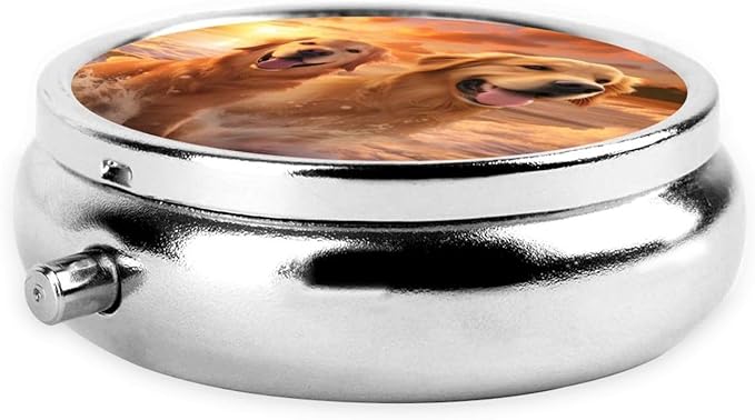 Dog Pill Box 3 Compartment Pill Case, Portable Medicine Pill Organizer for Pocket Purse Pill Box Decorative Metal Medicine Vitamin Organizer