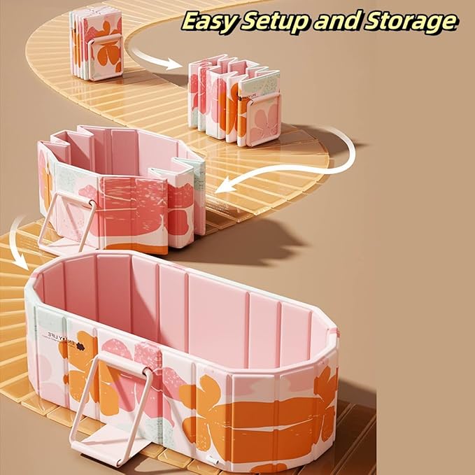 Foldable Bathtub for Adult Large 47'in Collapsible tub Portable Bathtub for Bathroom Folding SPA Tub for Shower Stall, Ideal for Small Spaces (Pink-with cover, XL: 47"L x 33.8"W x 19.5"H)