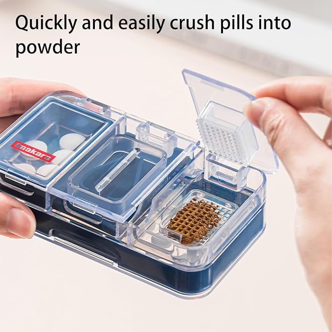 Double-Layered Multifunctional Pill Organizer with Pill Cutter, Crusher, and Splitter – Travel Size Pill Box