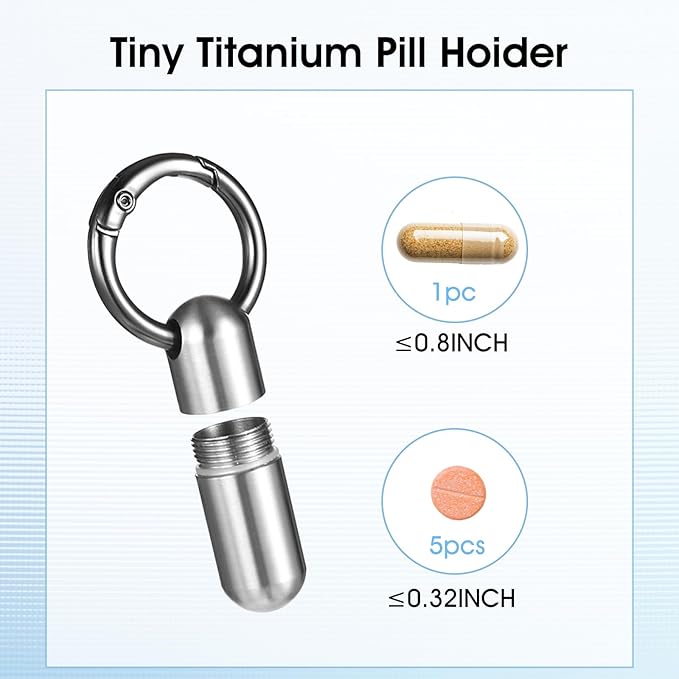 Small Keychain Pill Holder Stainless Steel Waterproof Container Tiny Portable Pill Case Organizer for Travel Purse Pocket Mental Box with Keyring for Outdoor Camping(2 Compartment)