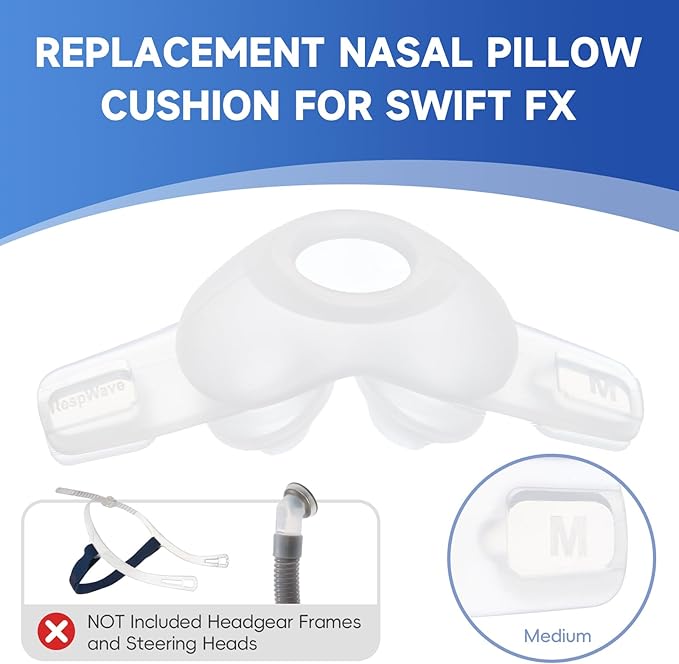 2-Pack Replacement Nasal Pillow Cushion Compatible with Swift FX - Ultra Soft Silicone CPAP Mask Cushion with Dual-Layer Technology for Perfect Seal - Premium Nose Pillows Cushions Only, Medium