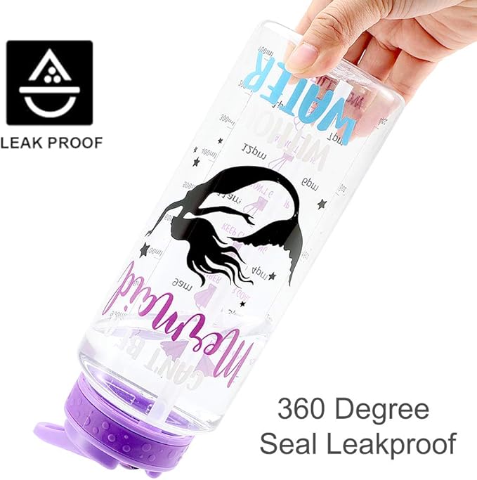 Home Tune 32oz Motivational Water Bottle with Straw & Time Marker, BPA FREE, Dustproof Flip Straw, Leak Proof, Easy Clean (Mermaid)