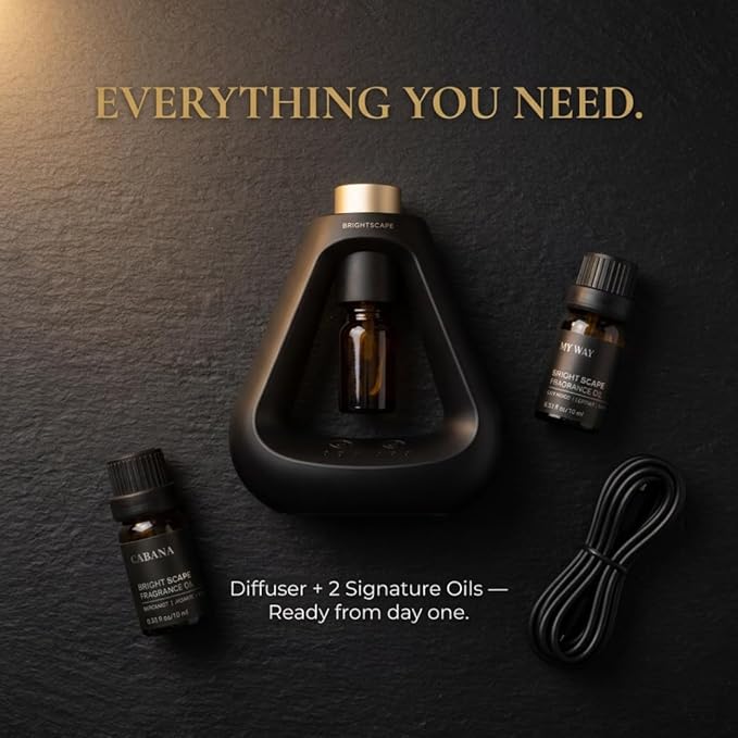 Apex Starter Set — Waterless Aromatherapy Diffuser + 2 Fragrance Oils | Cold Air Nebulizing | Cabana & My Way 0.33 fl oz | No Water No Heat | Matte Black